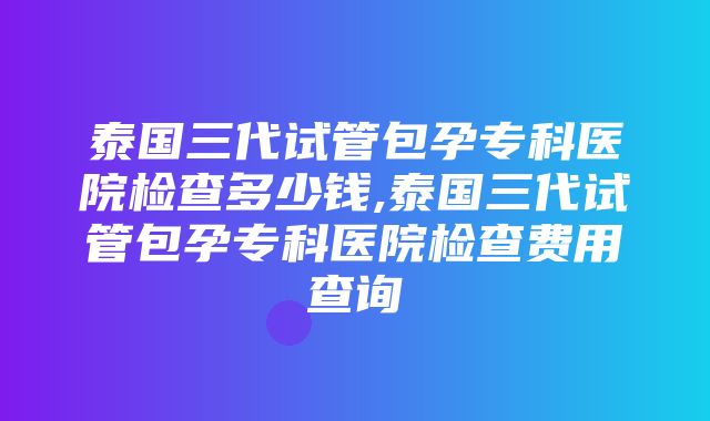 泰国三代试管包孕专科医院检查多少钱,泰国三代试管包孕专科医院检查费用查询