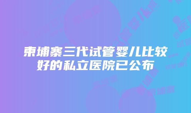 柬埔寨三代试管婴儿比较好的私立医院已公布