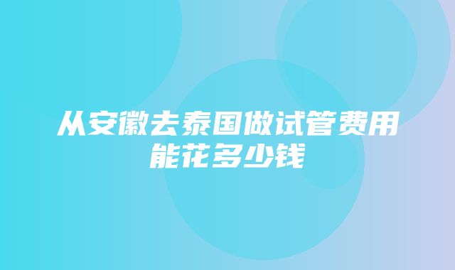 从安徽去泰国做试管费用能花多少钱