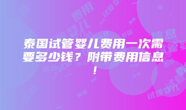 泰国试管婴儿费用一次需要多少钱？附带费用信息！