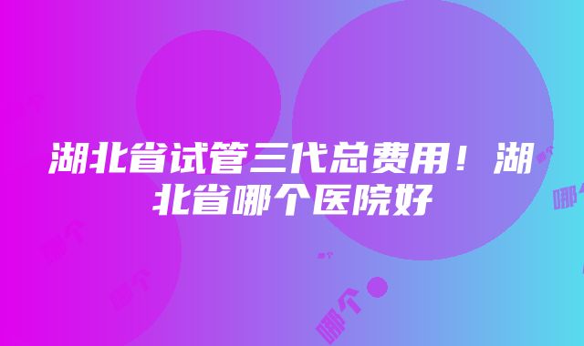 湖北省试管三代总费用！湖北省哪个医院好