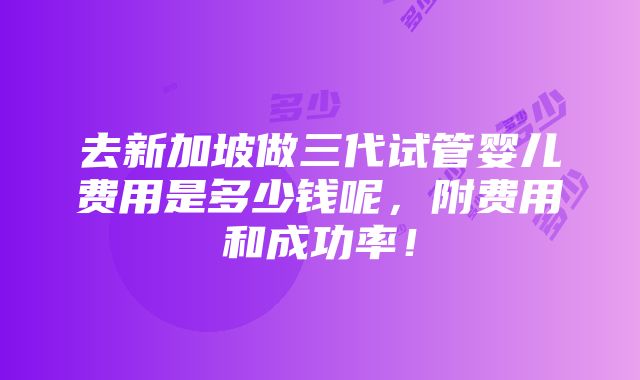 去新加坡做三代试管婴儿费用是多少钱呢，附费用和成功率！