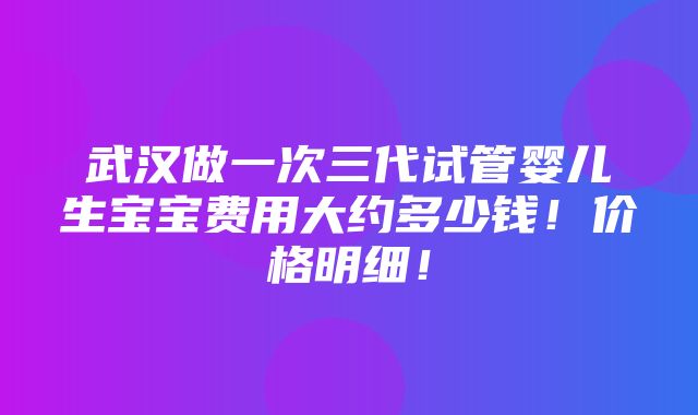 武汉做一次三代试管婴儿生宝宝费用大约多少钱！价格明细！