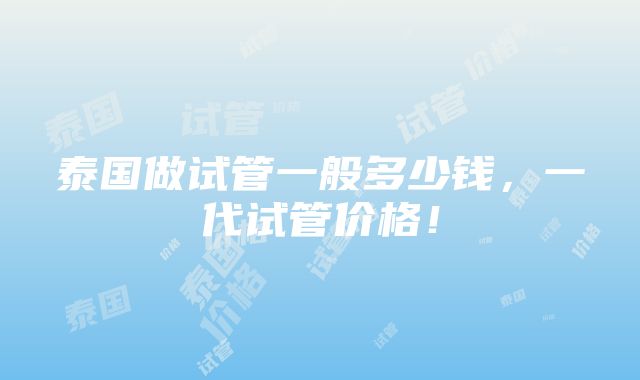 泰国做试管一般多少钱，一代试管价格！