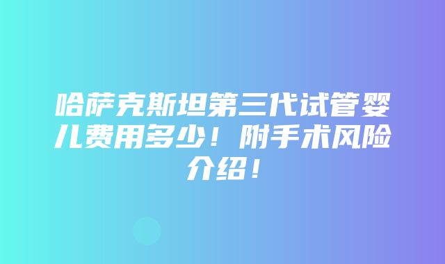 哈萨克斯坦第三代试管婴儿费用多少！附手术风险介绍！