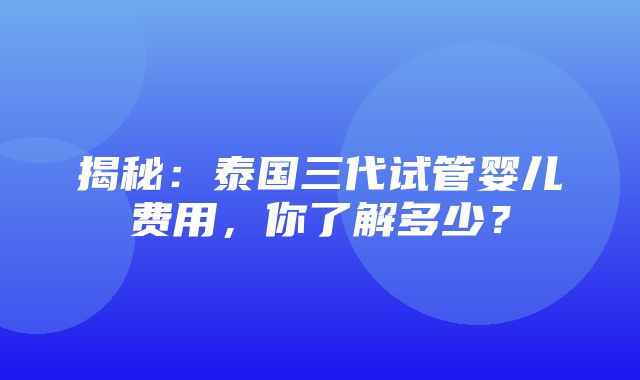 揭秘：泰国三代试管婴儿费用，你了解多少？