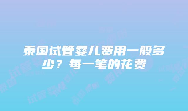 泰国试管婴儿费用一般多少？每一笔的花费