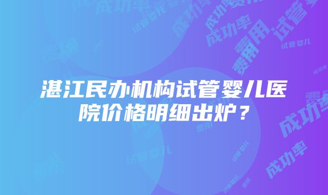 湛江民办机构试管婴儿医院价格明细出炉？