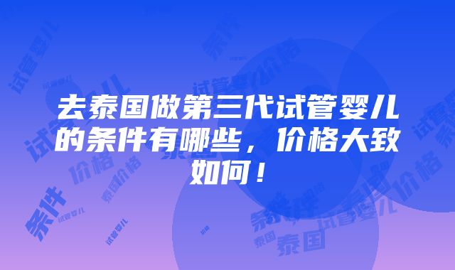 去泰国做第三代试管婴儿的条件有哪些，价格大致如何！