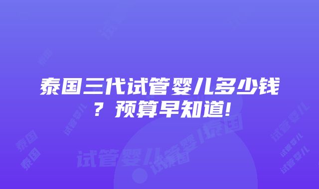 泰国三代试管婴儿多少钱？预算早知道!