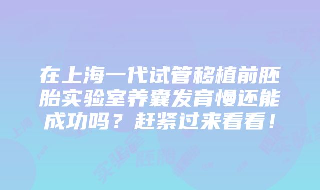 在上海一代试管移植前胚胎实验室养囊发育慢还能成功吗？赶紧过来看看！