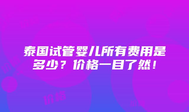 泰国试管婴儿所有费用是多少？价格一目了然！