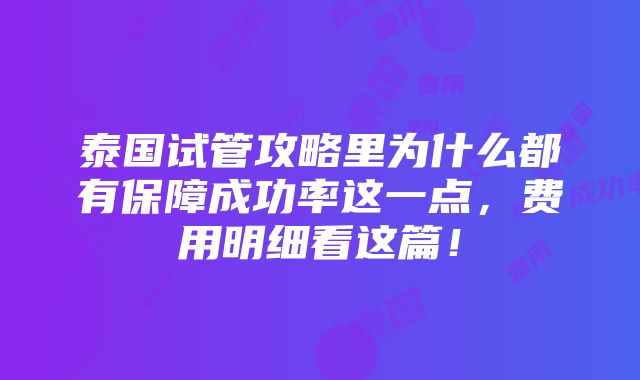 泰国试管攻略里为什么都有保障成功率这一点，费用明细看这篇！