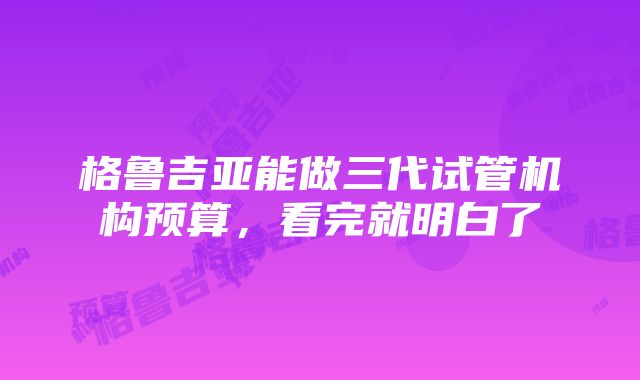 格鲁吉亚能做三代试管机构预算，看完就明白了