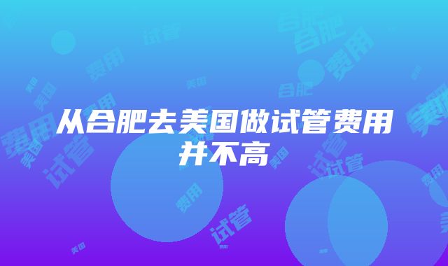 从合肥去美国做试管费用并不高