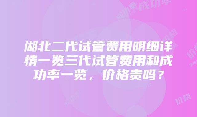 湖北二代试管费用明细详情一览三代试管费用和成功率一览，价格贵吗？