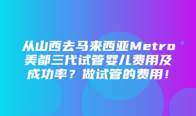 从山西去马来西亚Metro美都三代试管婴儿费用及成功率？做试管的费用！