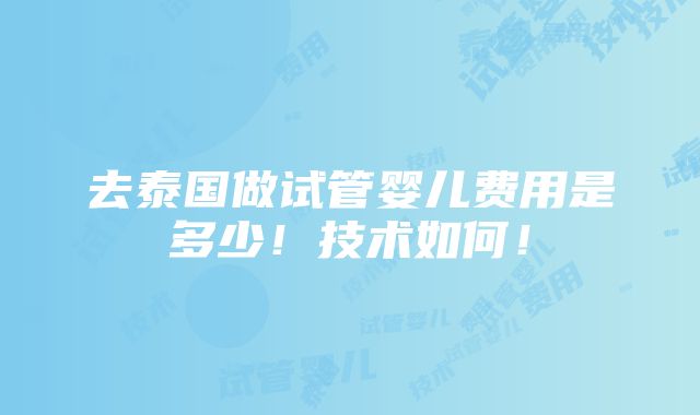 去泰国做试管婴儿费用是多少！技术如何！