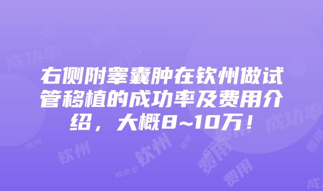 右侧附睾囊肿在钦州做试管移植的成功率及费用介绍，大概8~10万！