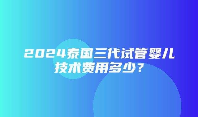 2024泰国三代试管婴儿技术费用多少？