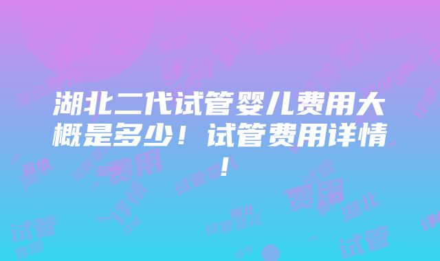 湖北二代试管婴儿费用大概是多少！试管费用详情！