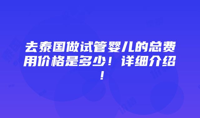 去泰国做试管婴儿的总费用价格是多少！详细介绍！