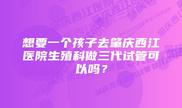 想要一个孩子去肇庆西江医院生殖科做三代试管可以吗？