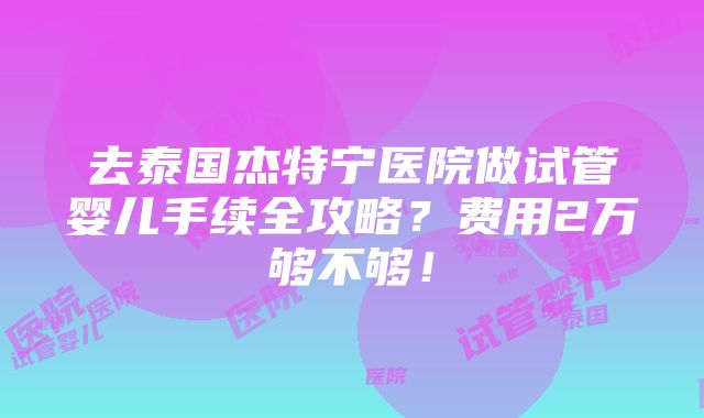 去泰国杰特宁医院做试管婴儿手续全攻略？费用2万够不够！