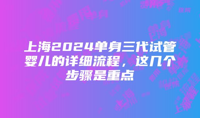 上海2024单身三代试管婴儿的详细流程，这几个步骤是重点