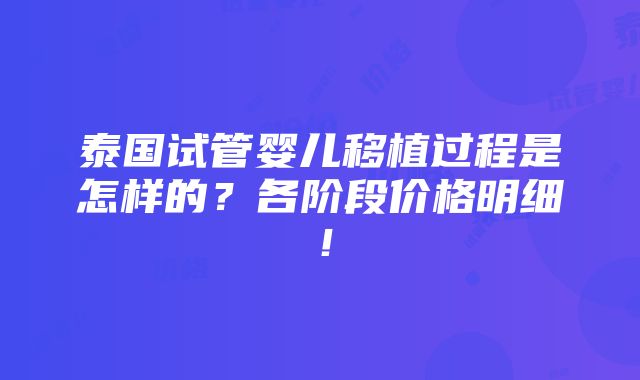 泰国试管婴儿移植过程是怎样的？各阶段价格明细！