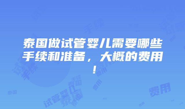 泰国做试管婴儿需要哪些手续和准备，大概的费用！