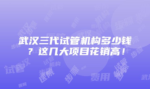 武汉三代试管机构多少钱？这几大项目花销高！