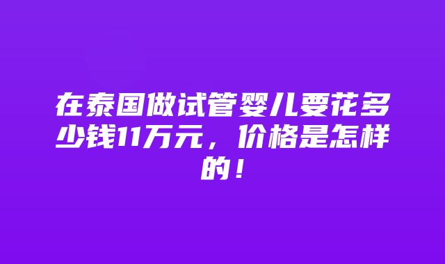 在泰国做试管婴儿要花多少钱11万元，价格是怎样的！