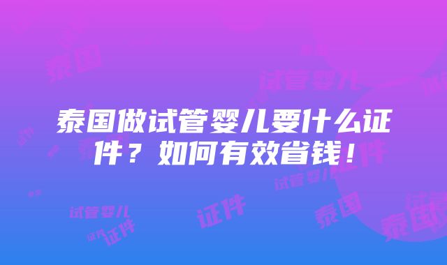 泰国做试管婴儿要什么证件？如何有效省钱！