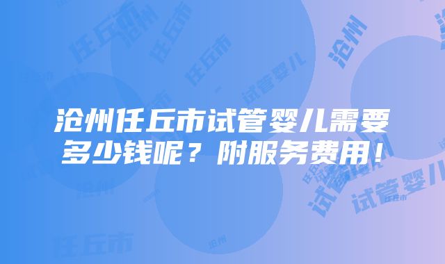 沧州任丘市试管婴儿需要多少钱呢？附服务费用！