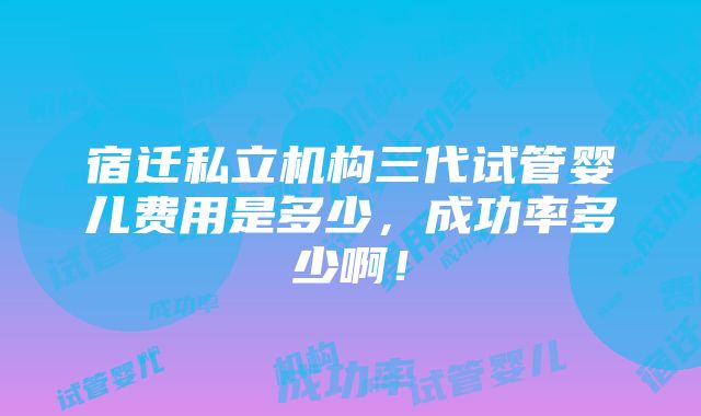 宿迁私立机构三代试管婴儿费用是多少，成功率多少啊！