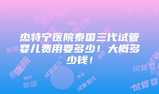 杰特宁医院泰国三代试管婴儿费用要多少！大概多少钱！