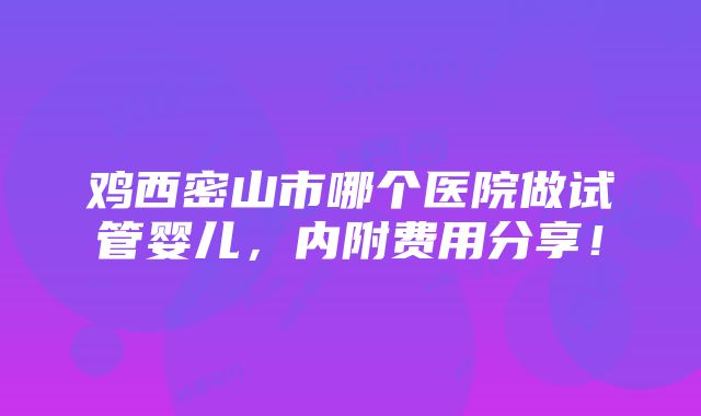 鸡西密山市哪个医院做试管婴儿，内附费用分享！