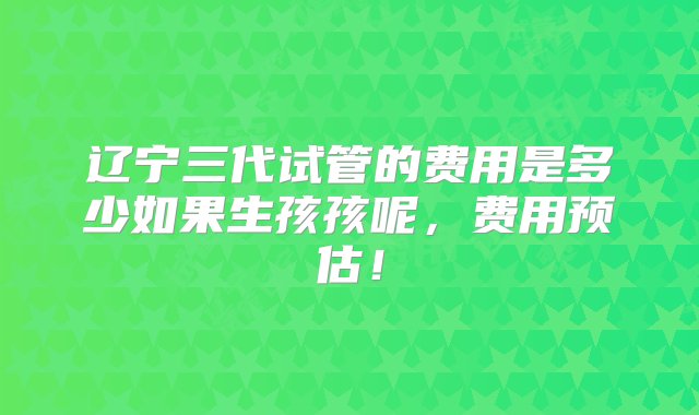 辽宁三代试管的费用是多少如果生孩孩呢，费用预估！