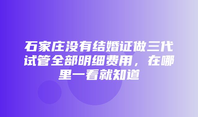 石家庄没有结婚证做三代试管全部明细费用，在哪里一看就知道