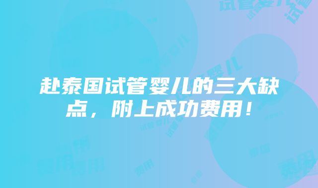 赴泰国试管婴儿的三大缺点，附上成功费用！