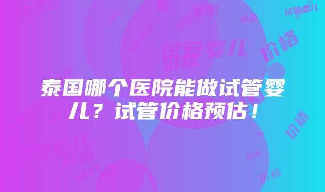 泰国哪个医院能做试管婴儿？试管价格预估！