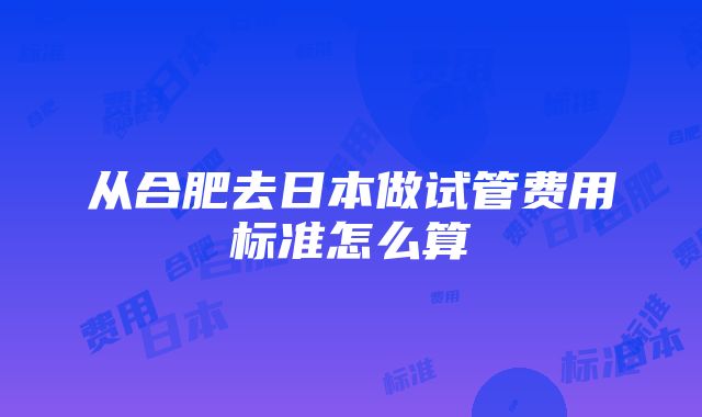 从合肥去日本做试管费用标准怎么算