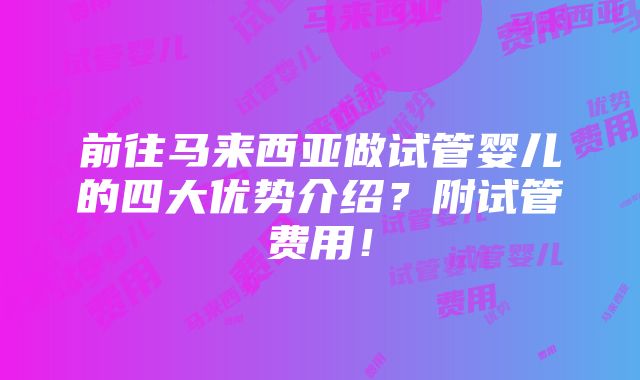 前往马来西亚做试管婴儿的四大优势介绍？附试管费用！