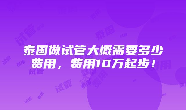 泰国做试管大概需要多少费用，费用10万起步！