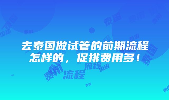 去泰国做试管的前期流程怎样的，促排费用多！