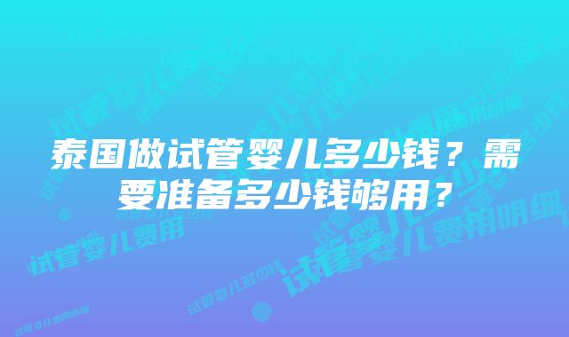 泰国做试管婴儿多少钱？需要准备多少钱够用？