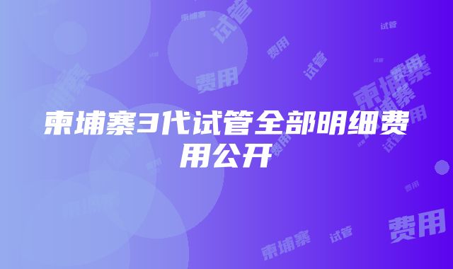 柬埔寨3代试管全部明细费用公开