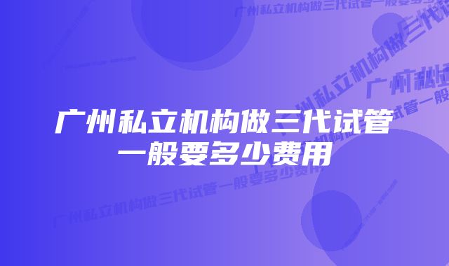 广州私立机构做三代试管一般要多少费用