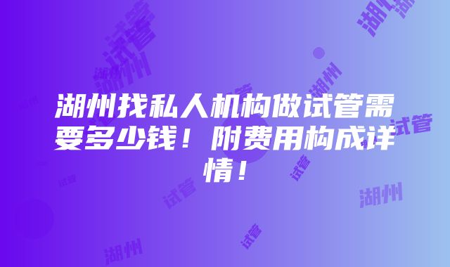 湖州找私人机构做试管需要多少钱！附费用构成详情！